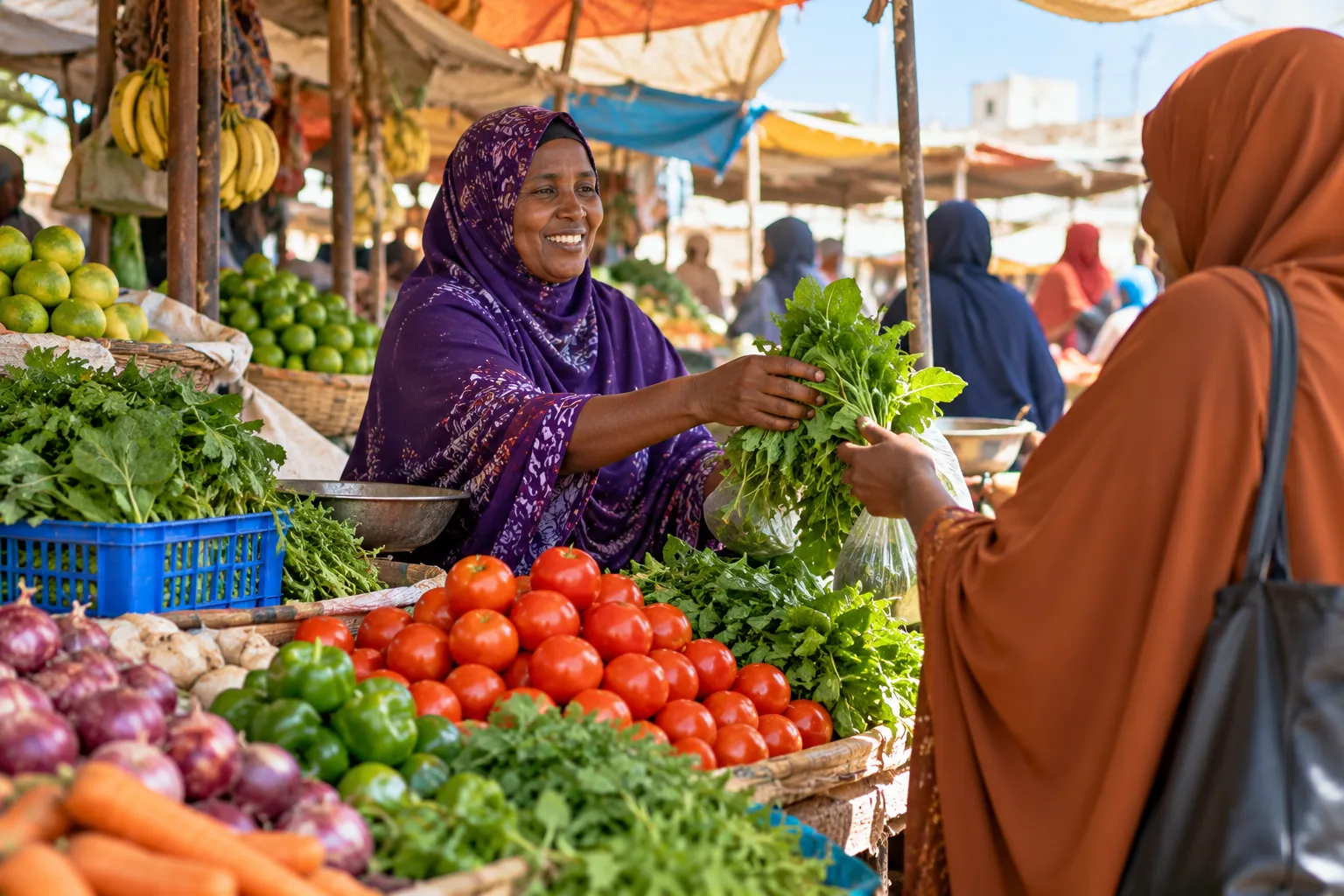 Woman selling fresh vegetables at a market